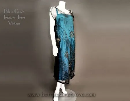 1920s Beaded Flapper Dress Teal Original Antique