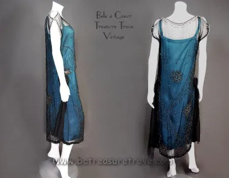 1920s Beaded Flapper Dress Teal Original Antique