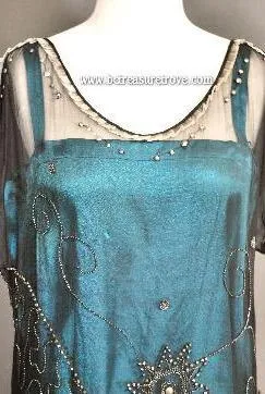 1920s Beaded Flapper Dress Teal Original Antique