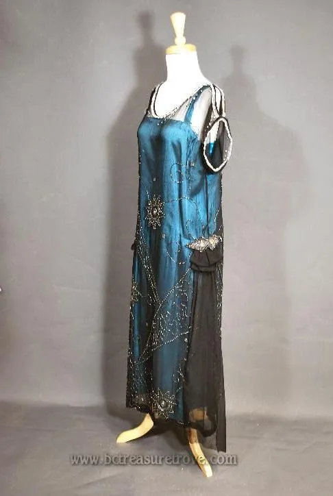1920s Beaded Flapper Dress Teal Original Antique