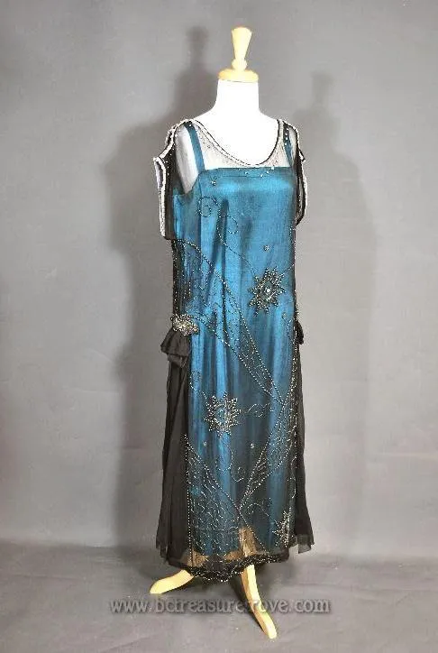 1920s Beaded Flapper Dress Teal Original Antique