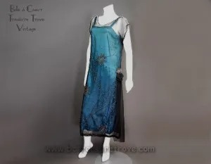 1920s Beaded Flapper Dress Teal Original Antique