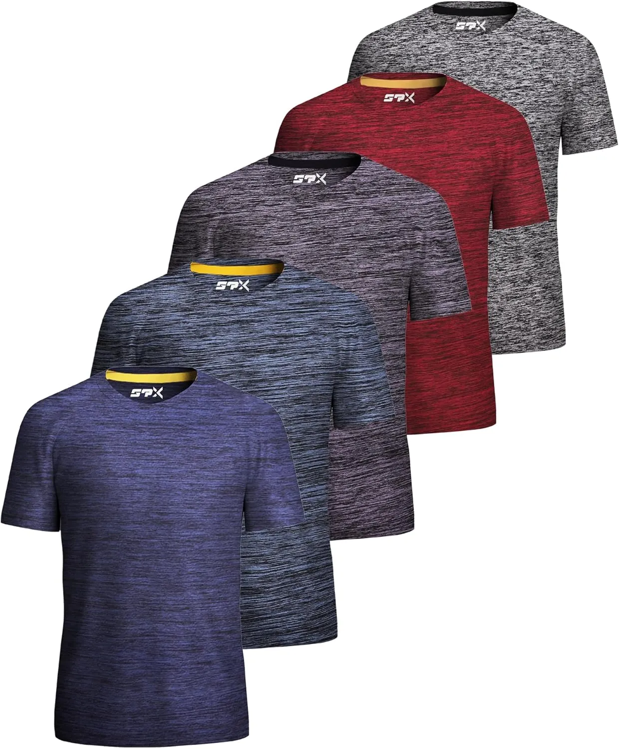 [5 Pack] Mens Workout Short Sleeve Dry Fit T Shirts Quick Dry Active Athletic Crewneck Running Gym Moisture Wicking Tee Tops