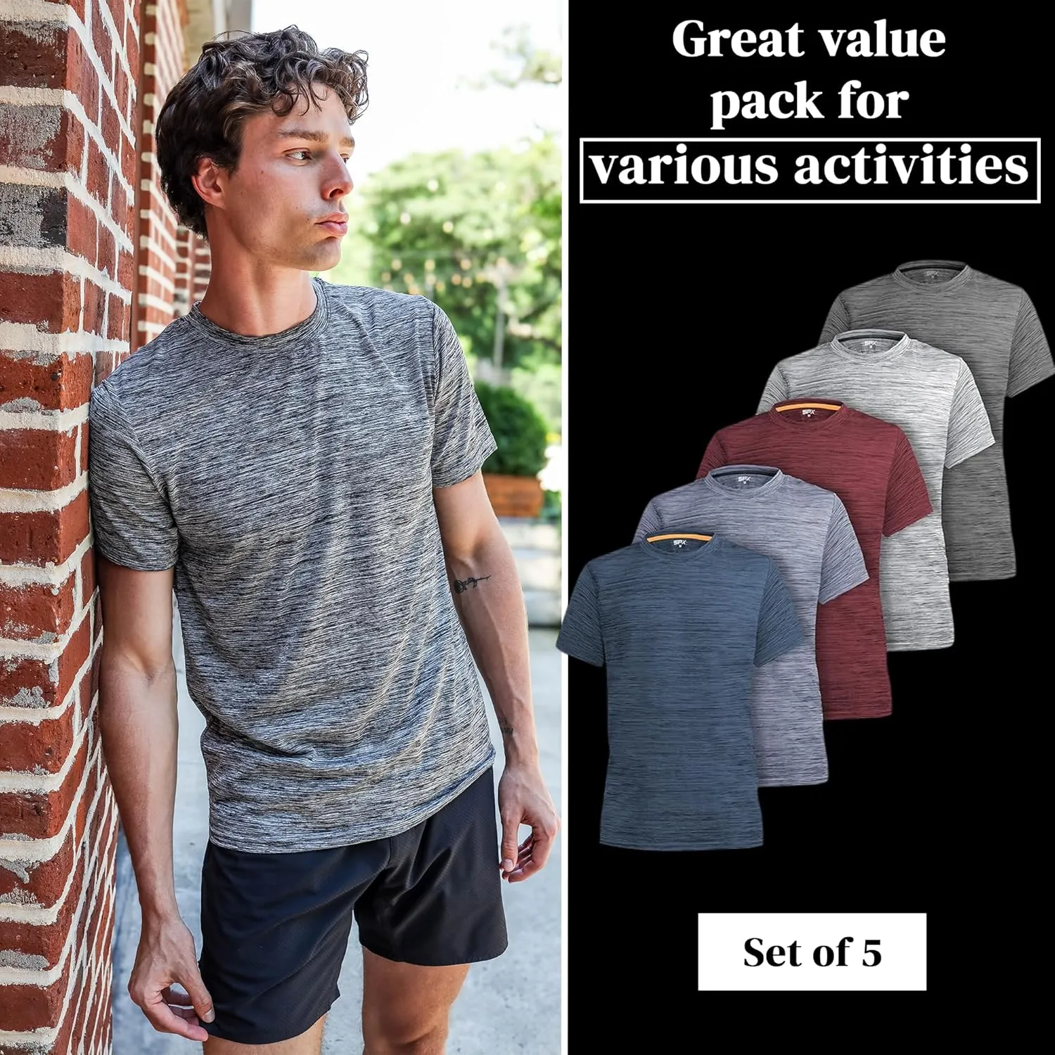 [5 Pack] Mens Workout Short Sleeve Dry Fit T Shirts Quick Dry Active Athletic Crewneck Running Gym Moisture Wicking Tee Tops