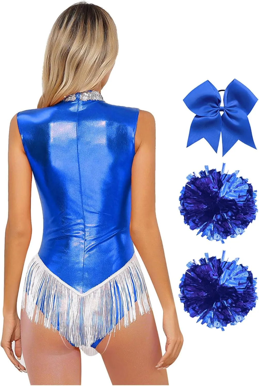 ACSUSS Women Metallic Cheer Leader Uniform Costume Stage Performance Cheerleading Outfit