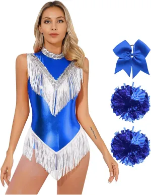 ACSUSS Women Metallic Cheer Leader Uniform Costume Stage Performance Cheerleading Outfit