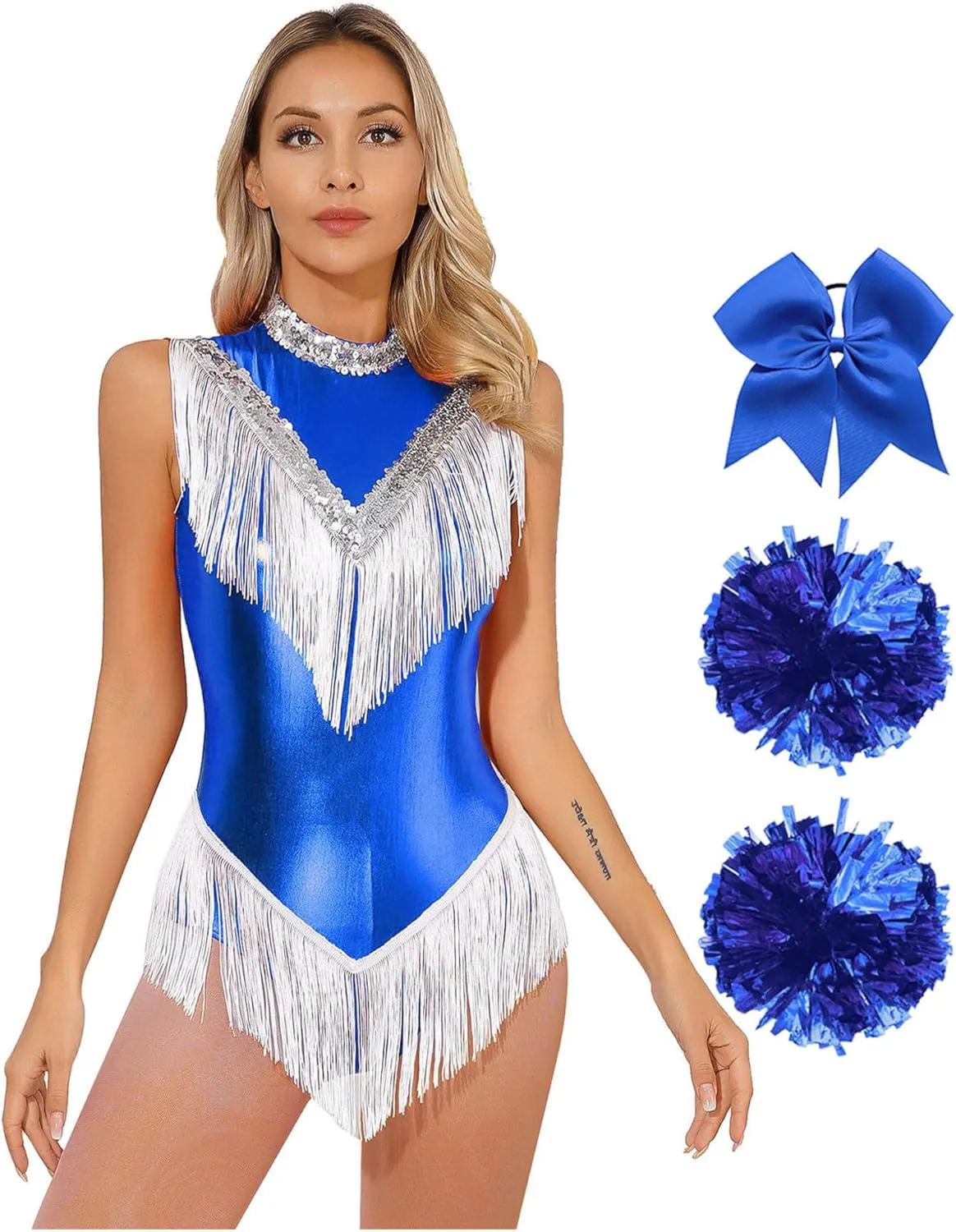 ACSUSS Women Metallic Cheer Leader Uniform Costume Stage Performance Cheerleading Outfit