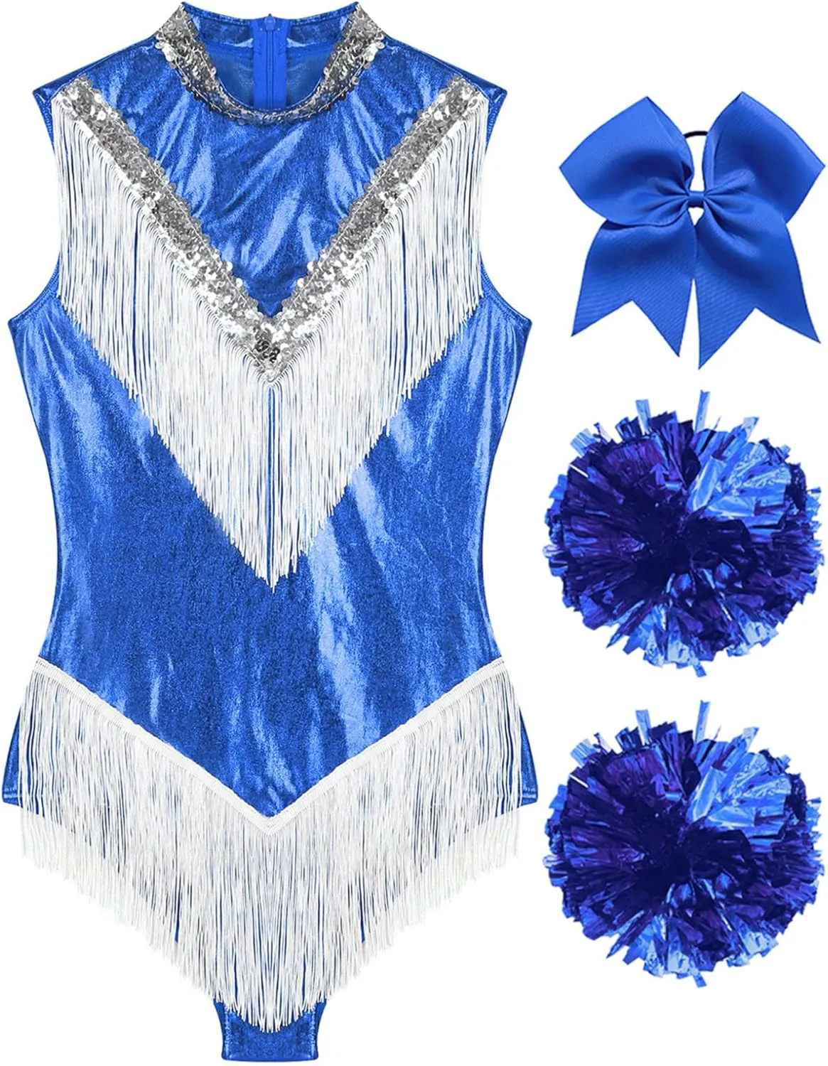 ACSUSS Women Metallic Cheer Leader Uniform Costume Stage Performance Cheerleading Outfit