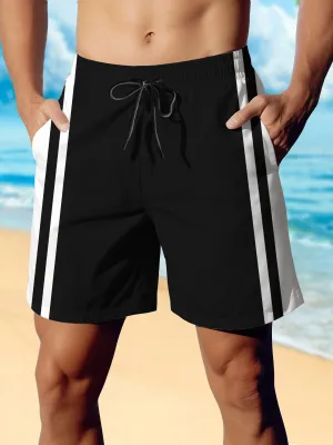 Alohadaddy Basic Striped Board Shorts Stretch Quick-Dry Casual Boat Pants Big Tall