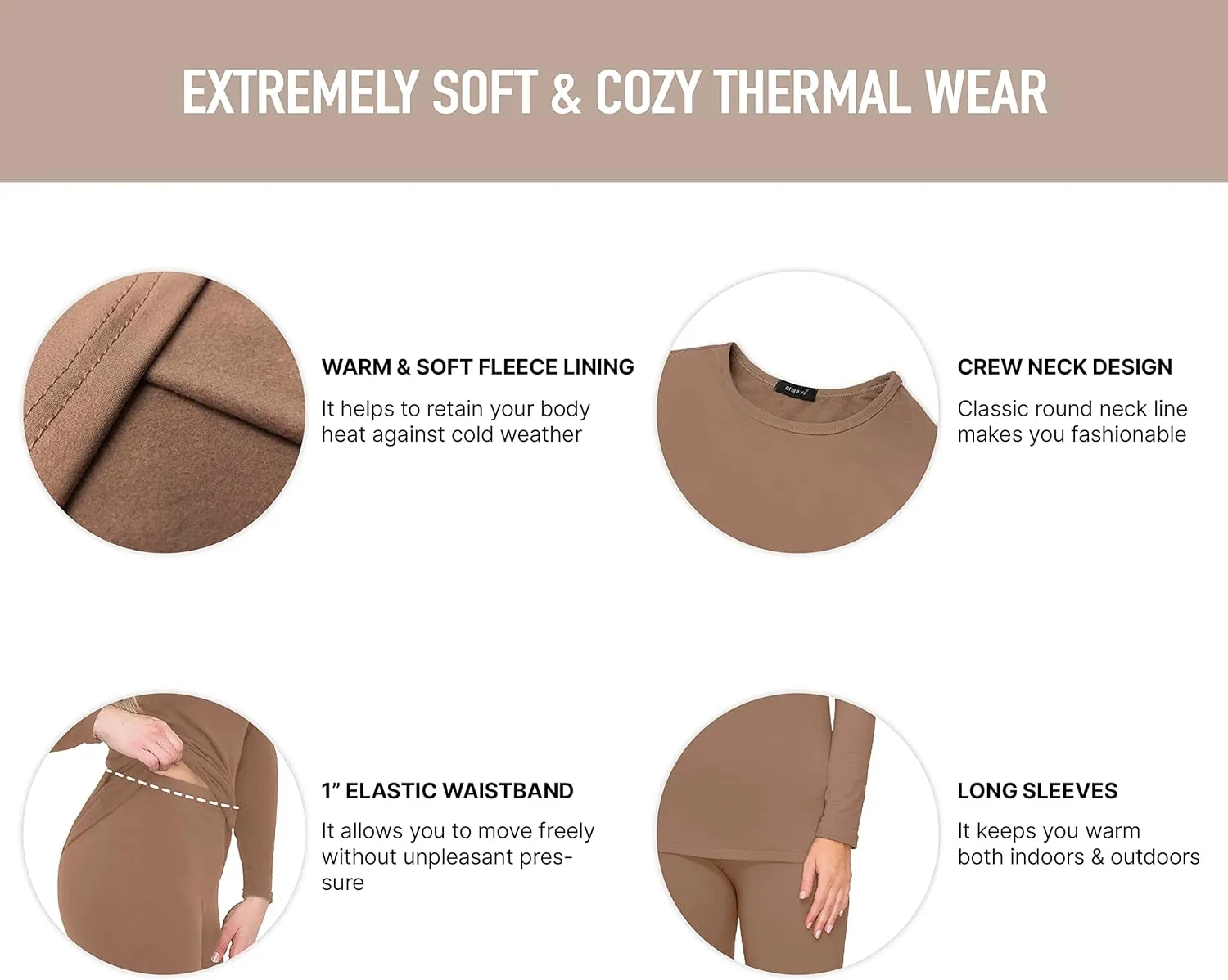 ALWAYS Women's Thermal Underwear Set - Fleece Lined Premium Soft Winter Warm Long Johns Base Layer Thermal Wear