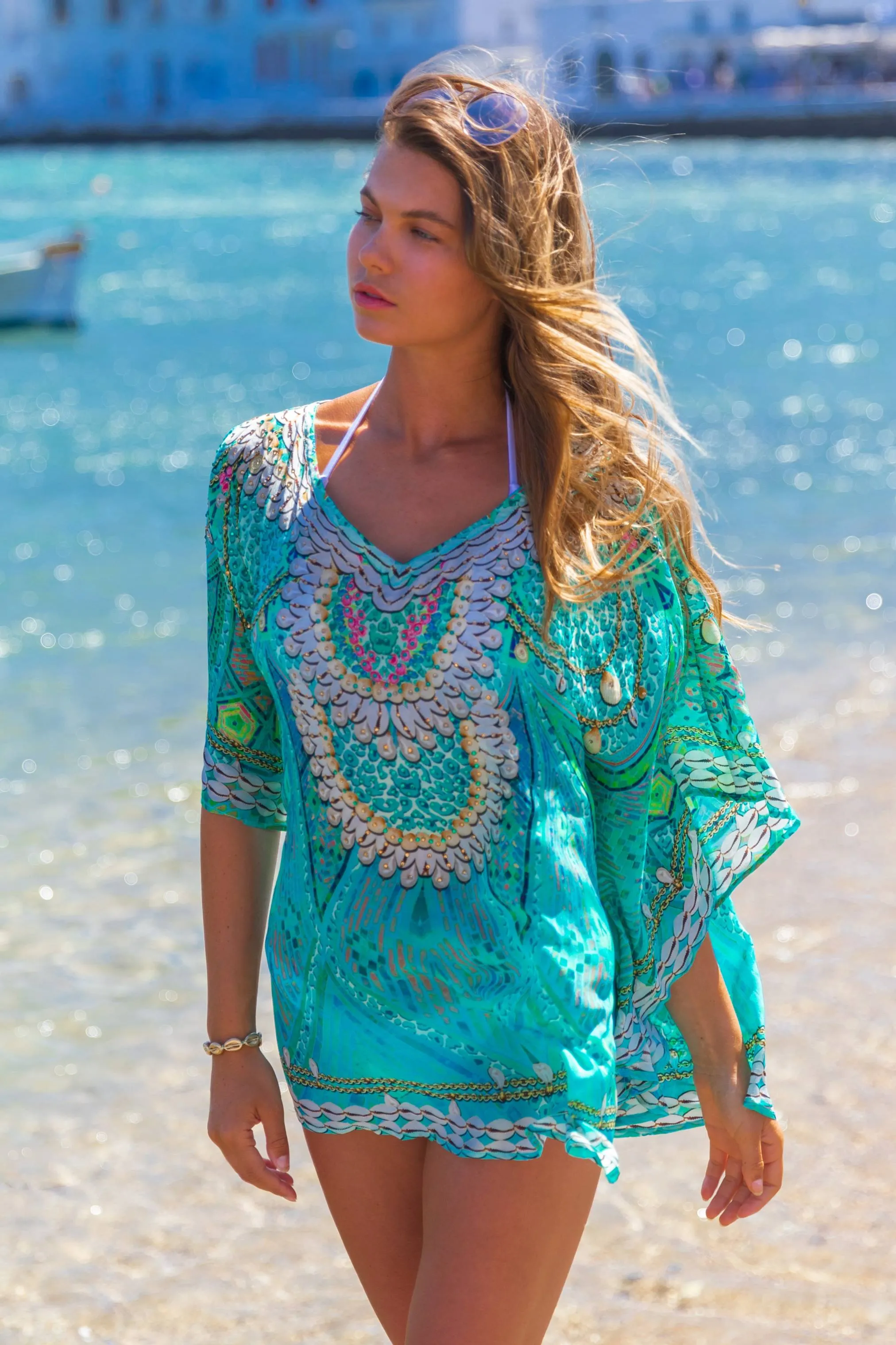 Aqua Petite Silk Beach Cover-ups