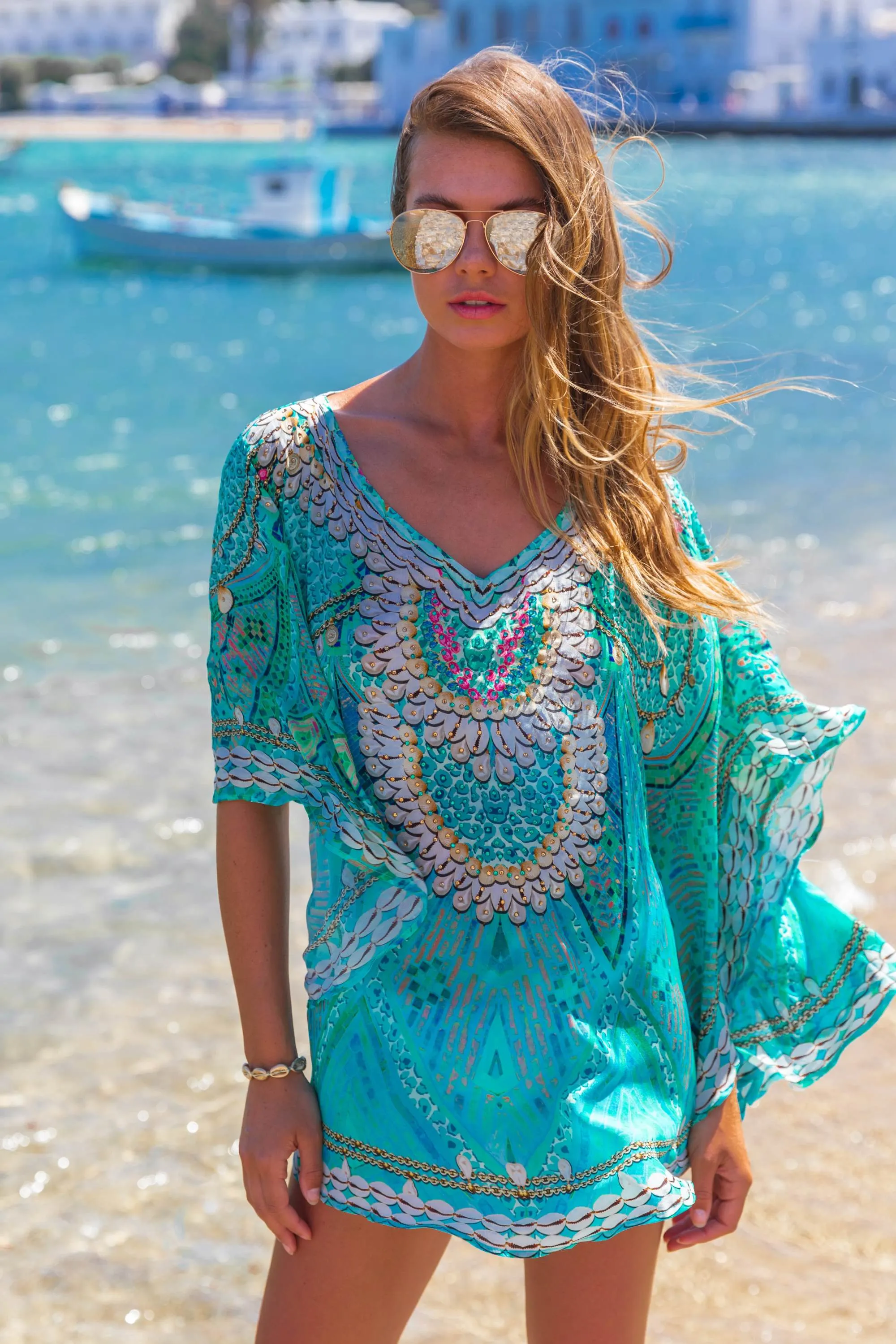 Aqua Petite Silk Beach Cover-ups