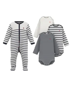 Baby Boys White/Navy Striped Gift Set