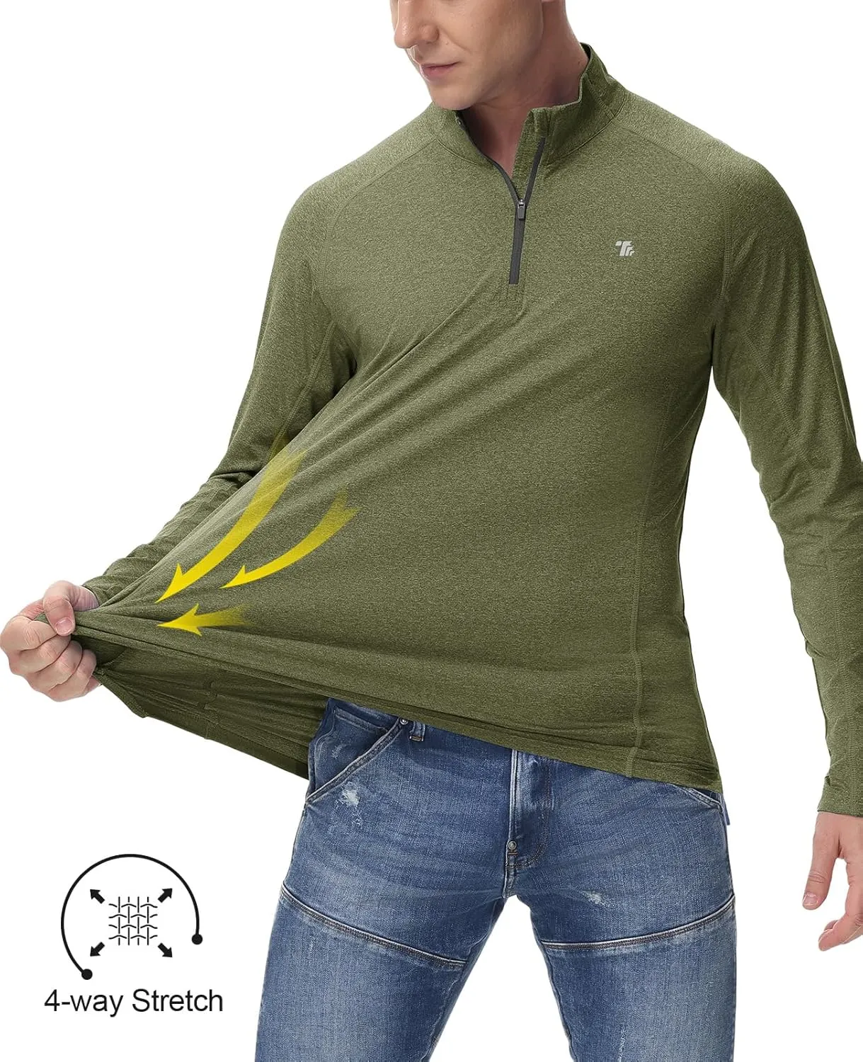 BGOWATU Men's Quarter Zip Pullover Long Sleeve Polo Shirts UPF 50 Quick Dry Golf Shirt