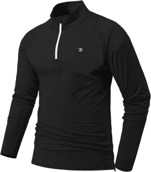 BGOWATU Men's Quarter Zip Pullover Long Sleeve Polo Shirts UPF 50 Quick Dry Golf Shirt