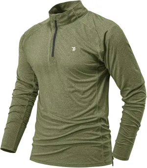 BGOWATU Men's Quarter Zip Pullover Long Sleeve Polo Shirts UPF 50 Quick Dry Golf Shirt