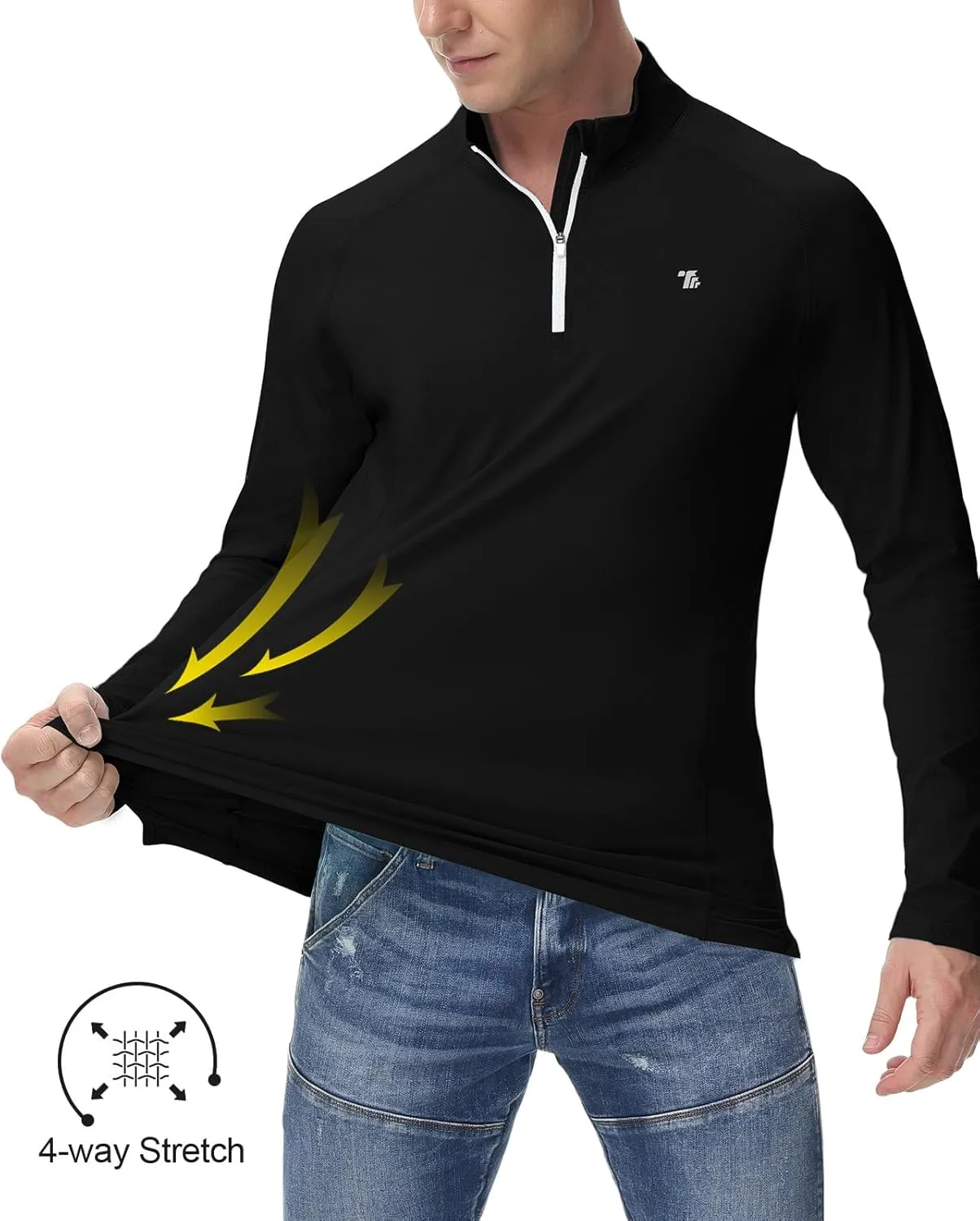 BGOWATU Men's Quarter Zip Pullover Long Sleeve Polo Shirts UPF 50 Quick Dry Golf Shirt