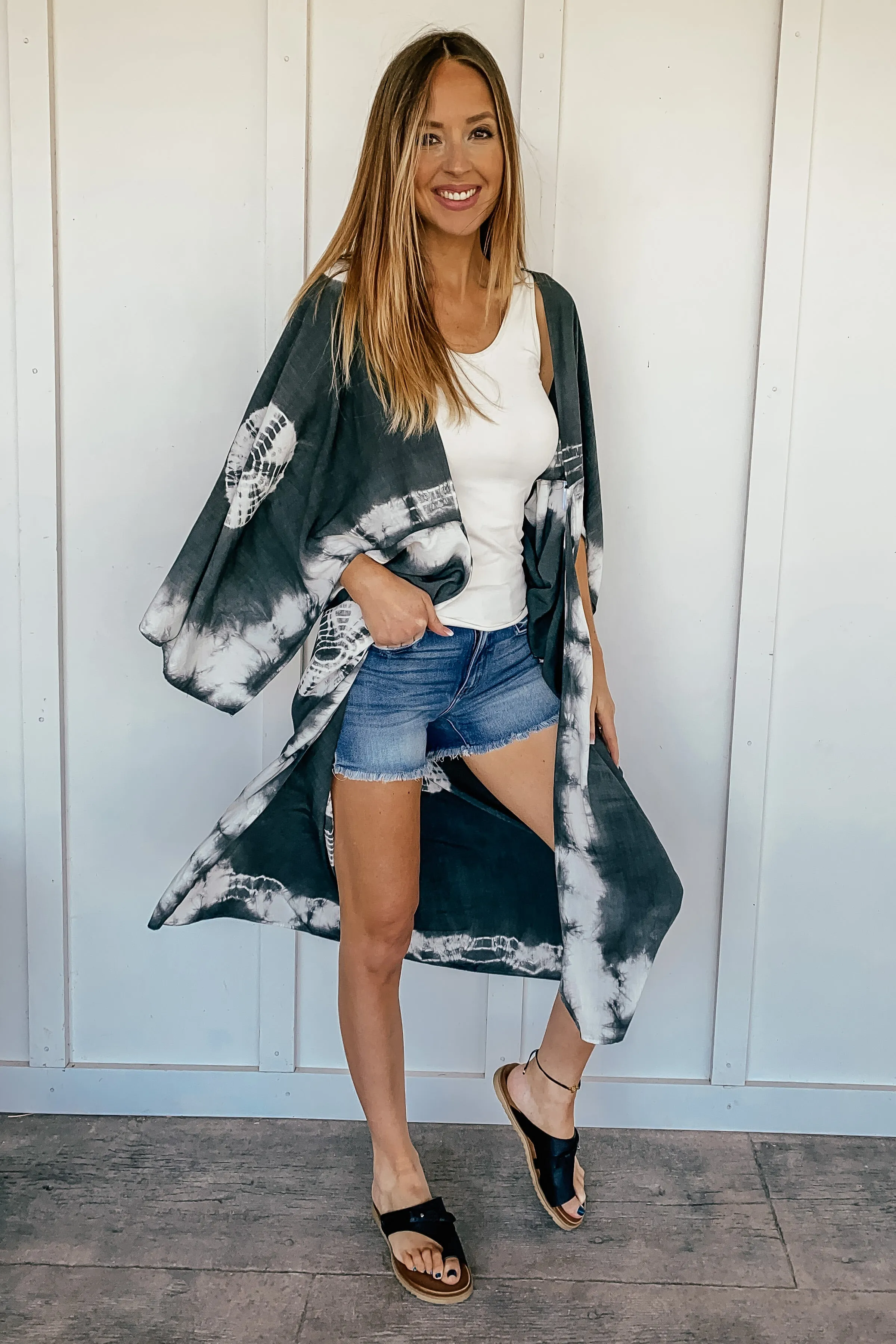 Coco Cabana Tie Dye Kimono in Charcoal