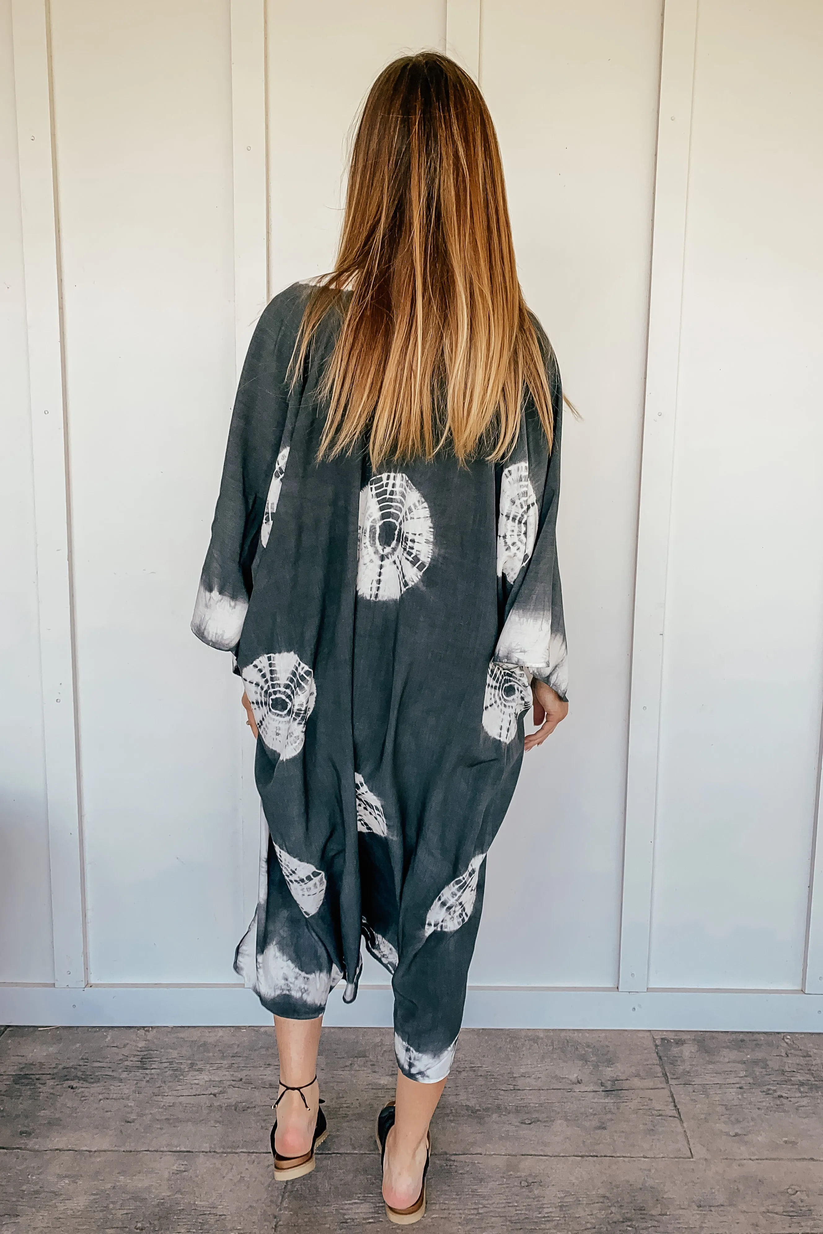 Coco Cabana Tie Dye Kimono in Charcoal