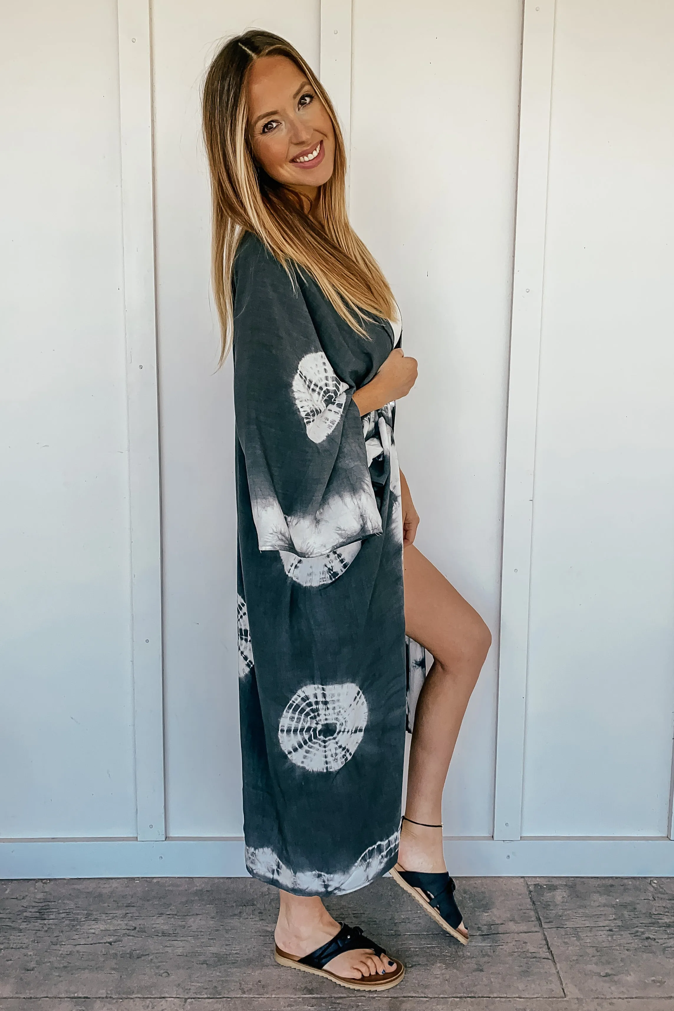 Coco Cabana Tie Dye Kimono in Charcoal