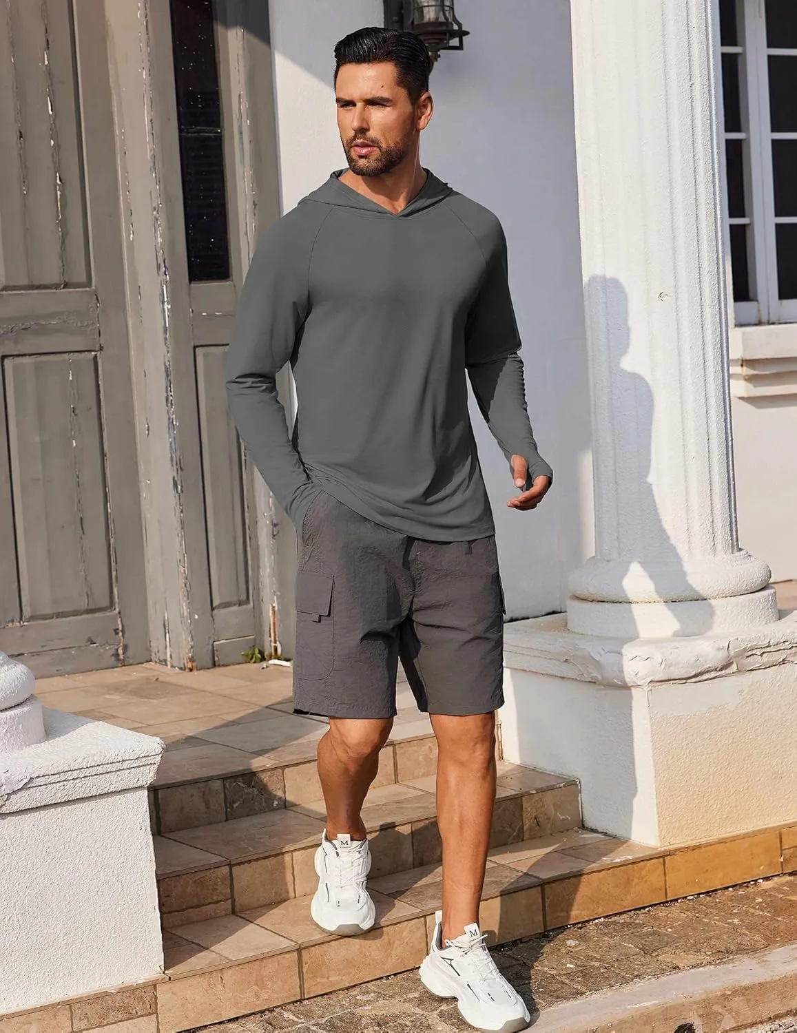 COOFANDY Mens UPF 50  Hoodie Shirts Long Sleeve Rash Guard Sun Protection Fishing Shirts Lightweight Quick Dry Hoodies