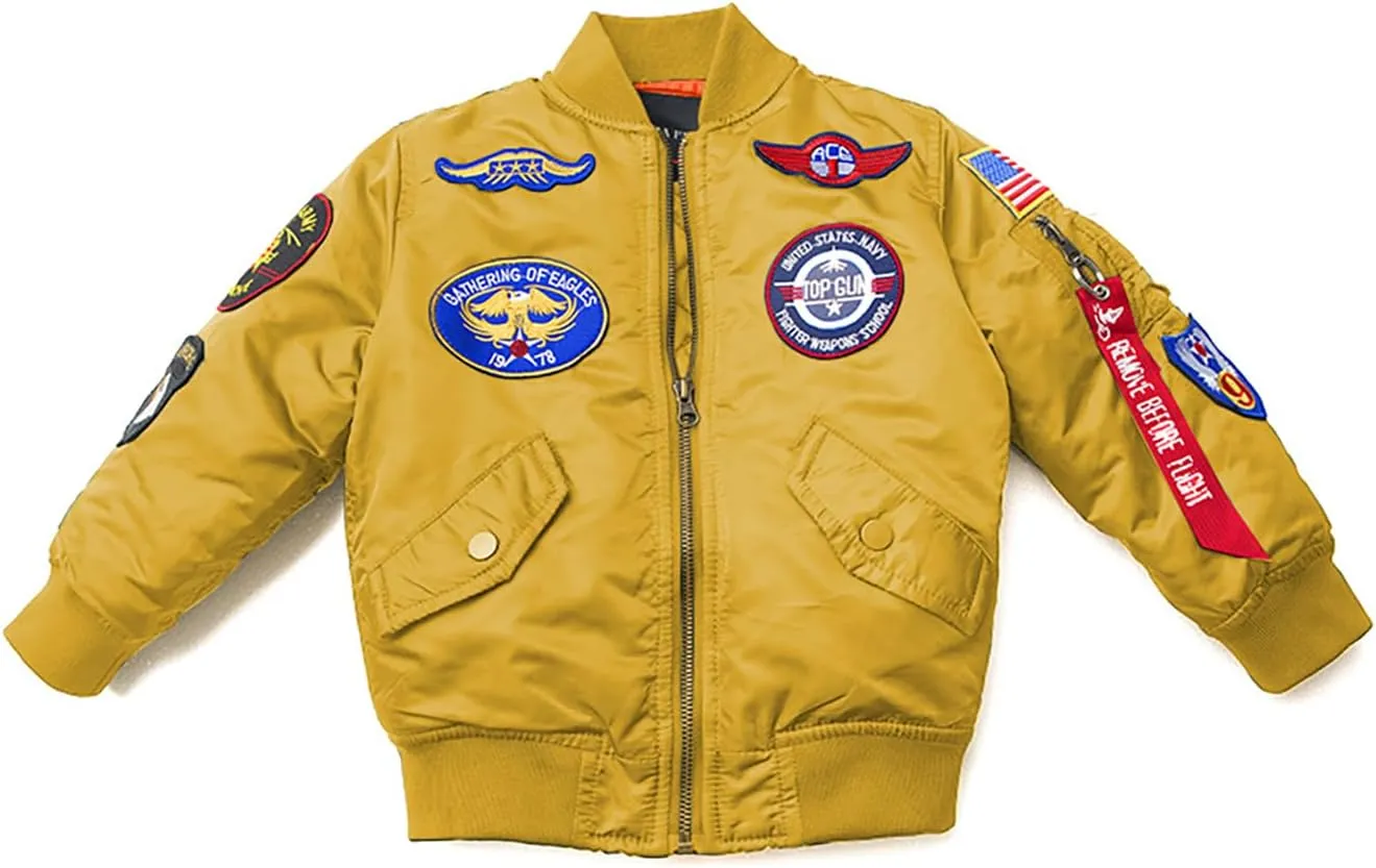 CORIRESHA Kids Bomber Jacket Full Zip Badge Thermal Jacket with Pockets