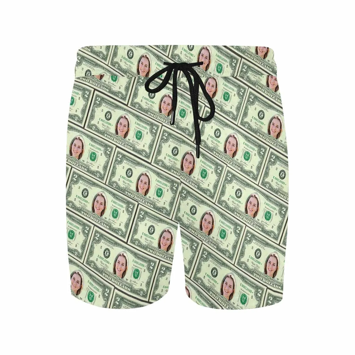Custom Funny Swim Shorts with Girlfriend's Face Design Money Men's Quick Dry Swim Shorts Gift for Him