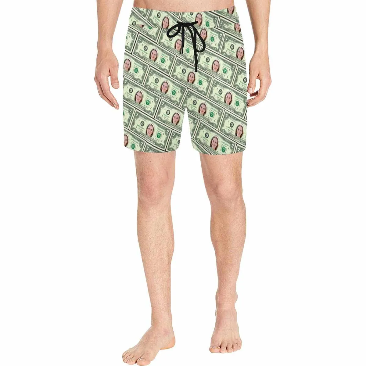 Custom Funny Swim Shorts with Girlfriend's Face Design Money Men's Quick Dry Swim Shorts Gift for Him