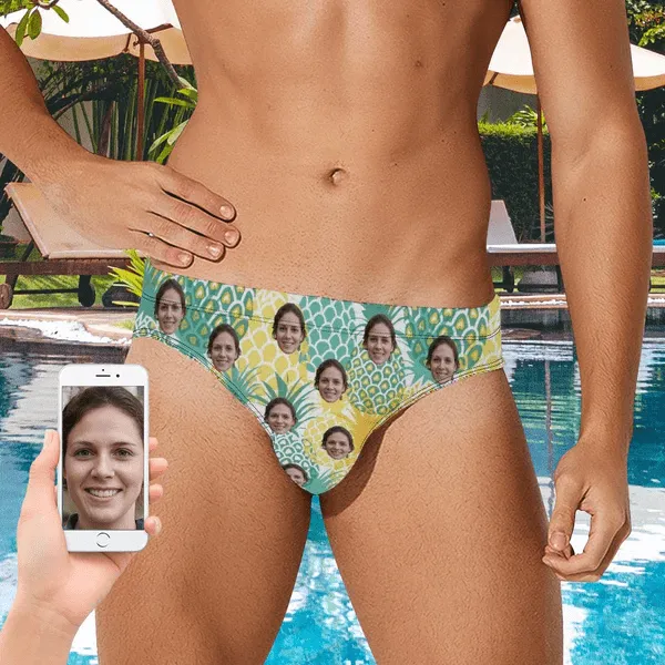 Custom Pets Face Swim Shorts Print Sunflower Men's Triangle Swim Briefs with Puppy Pictures