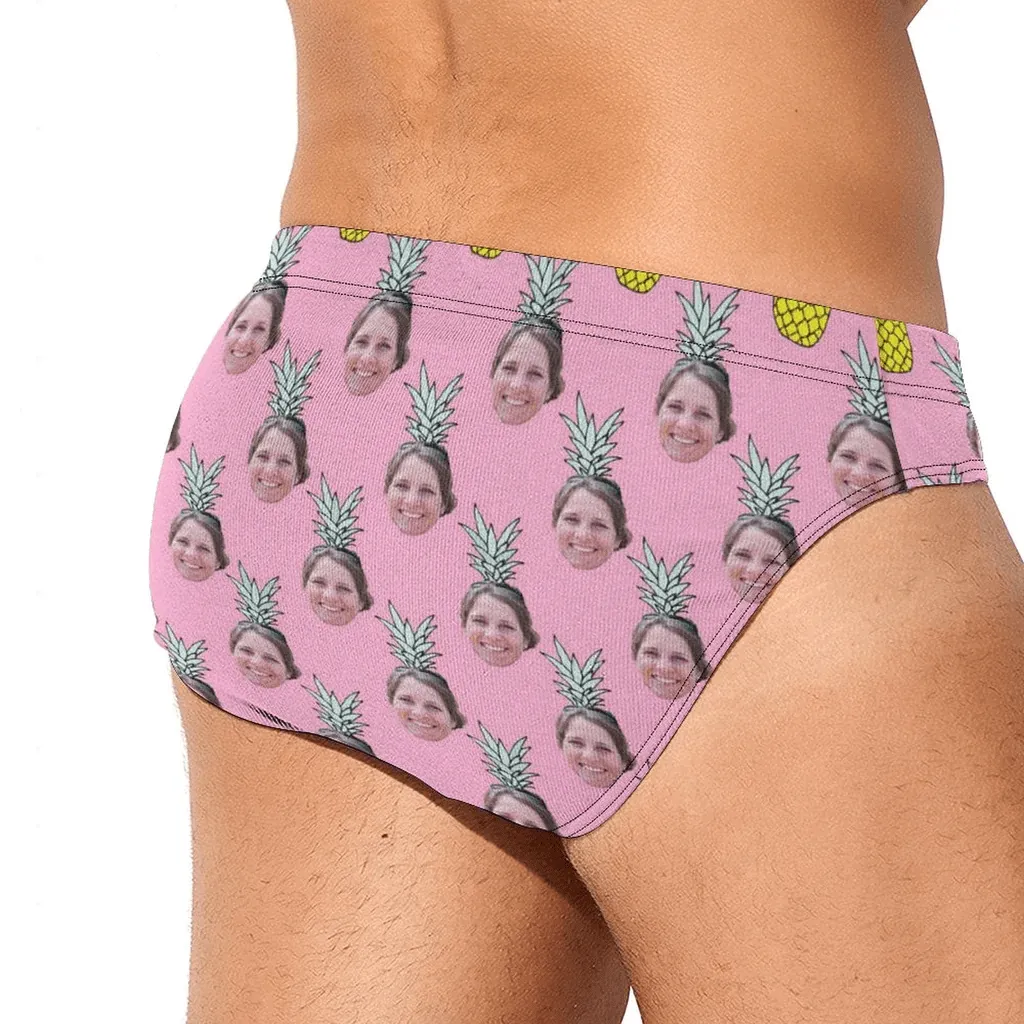 Custom Pets Face Swim Shorts Print Sunflower Men's Triangle Swim Briefs with Puppy Pictures