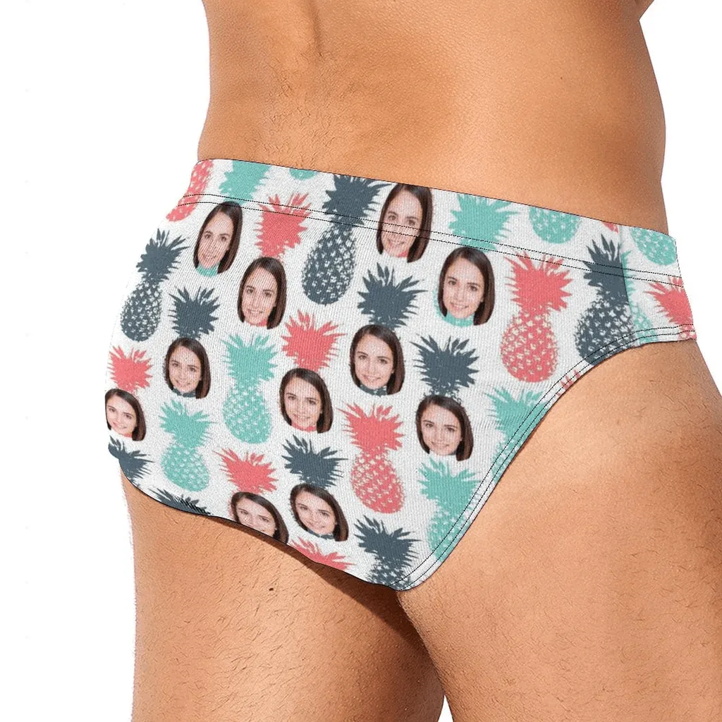 Custom Pets Face Swim Shorts Print Sunflower Men's Triangle Swim Briefs with Puppy Pictures