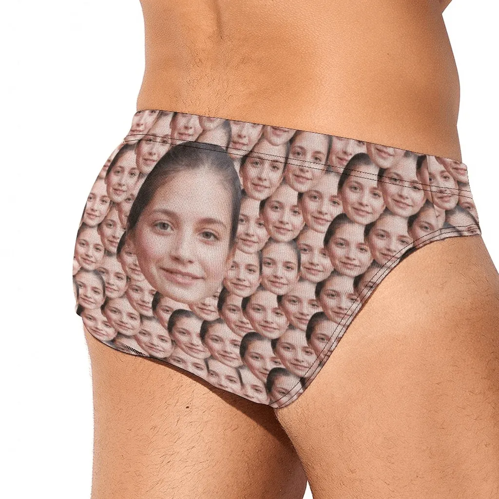 Custom Pets Face Swim Shorts Print Sunflower Men's Triangle Swim Briefs with Puppy Pictures