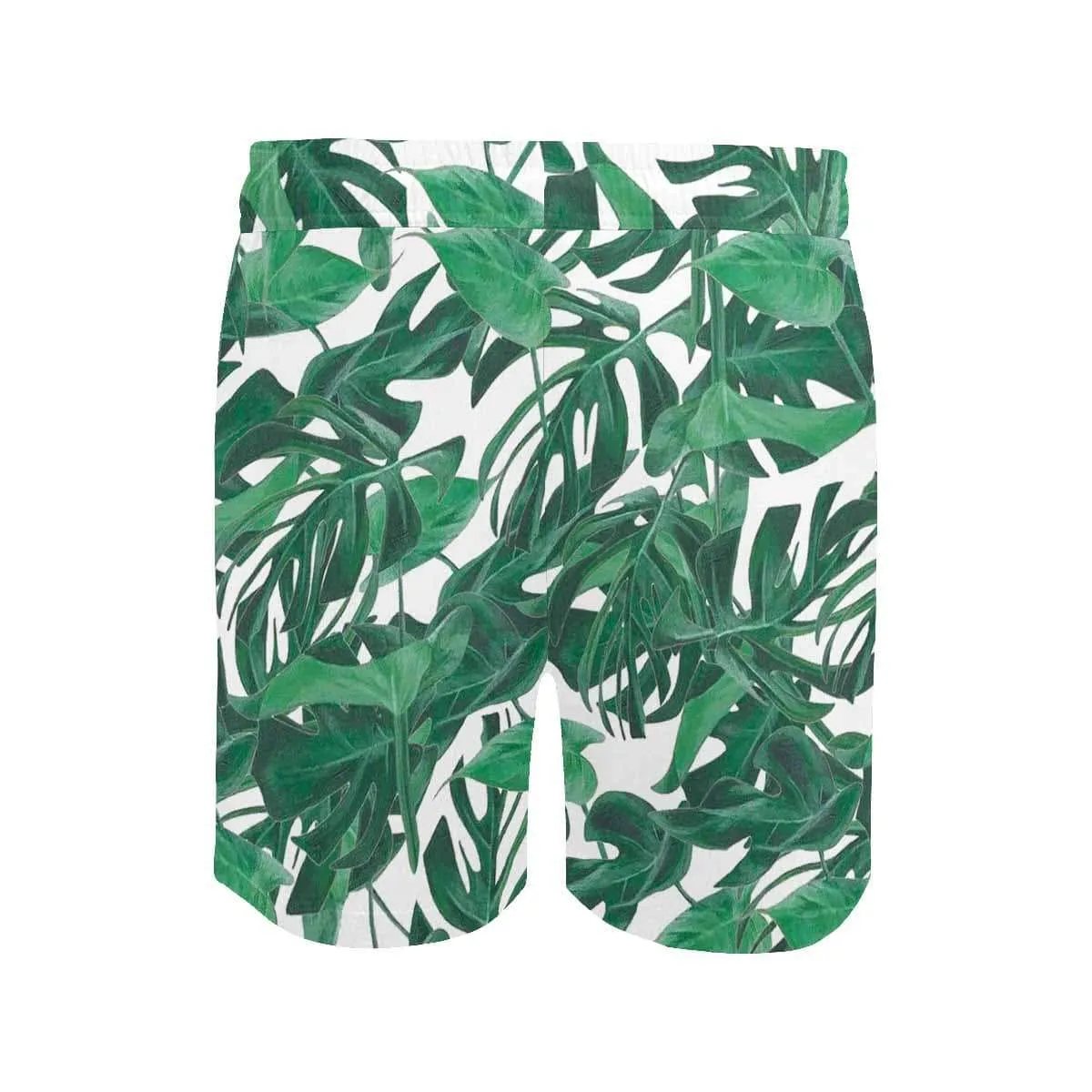 Custom Swimming Trunks with Face Personalized Green Leaves Men's Quick Dry Swim Shorts for Holiday
