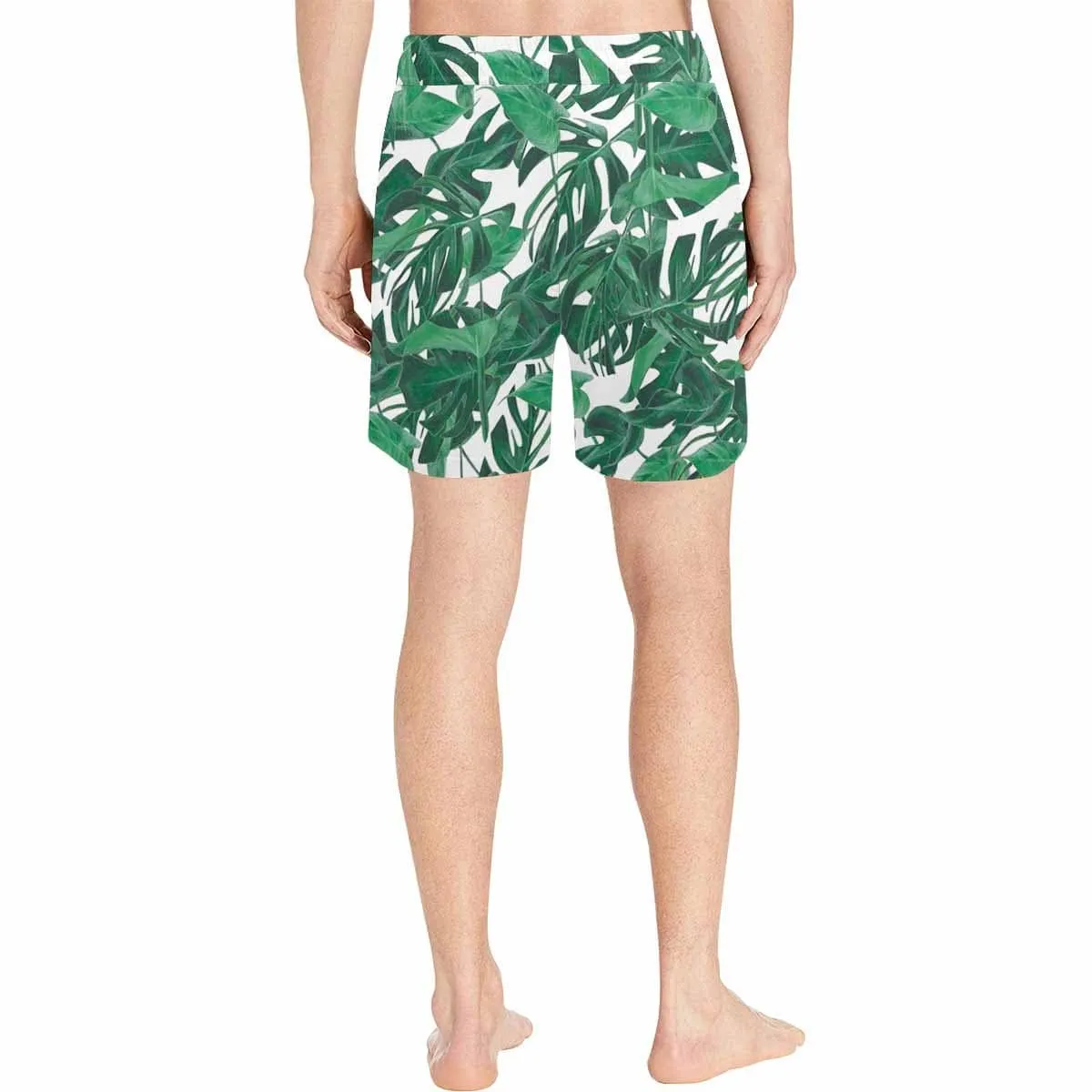 Custom Swimming Trunks with Face Personalized Green Leaves Men's Quick Dry Swim Shorts for Holiday