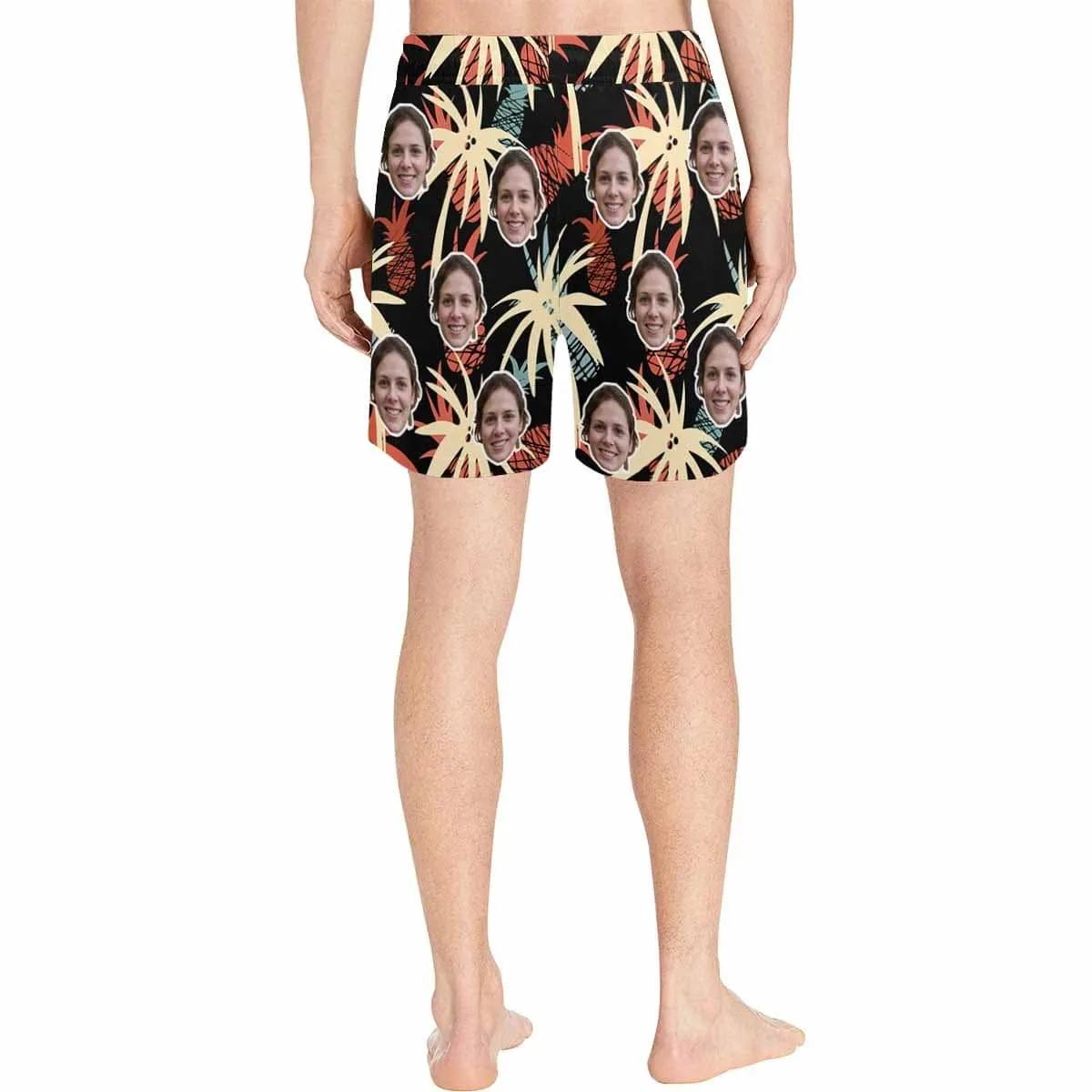 Customize Swim Trunks with Personalized Face Print Colorful Pineapple Men's Quick Dry Swim Shorts
