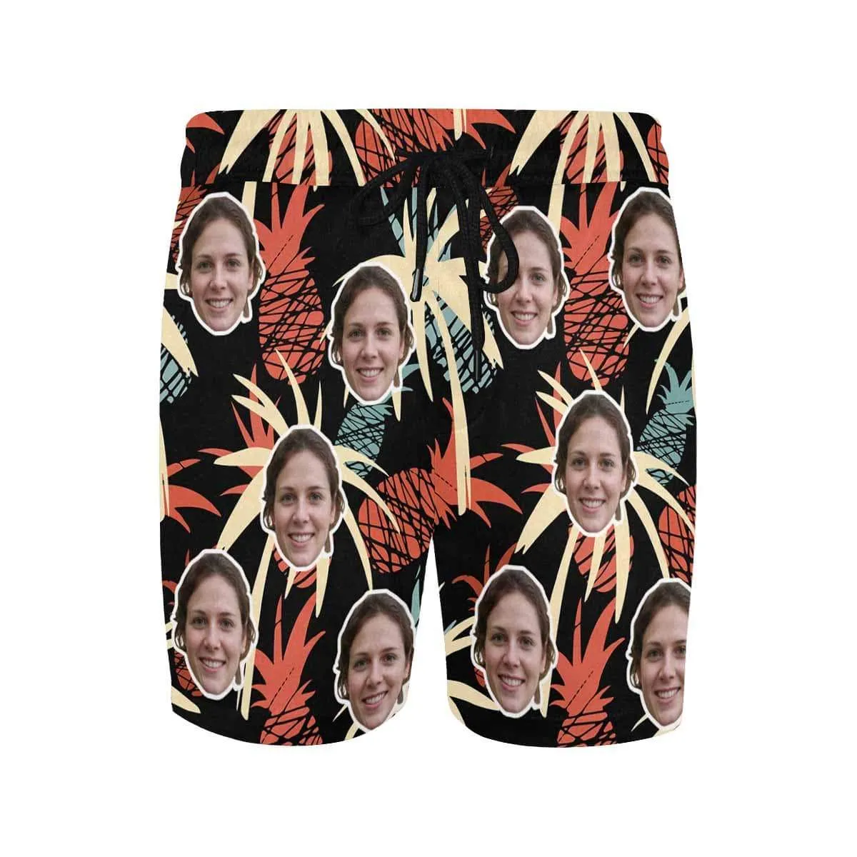 Customize Swim Trunks with Personalized Face Print Colorful Pineapple Men's Quick Dry Swim Shorts