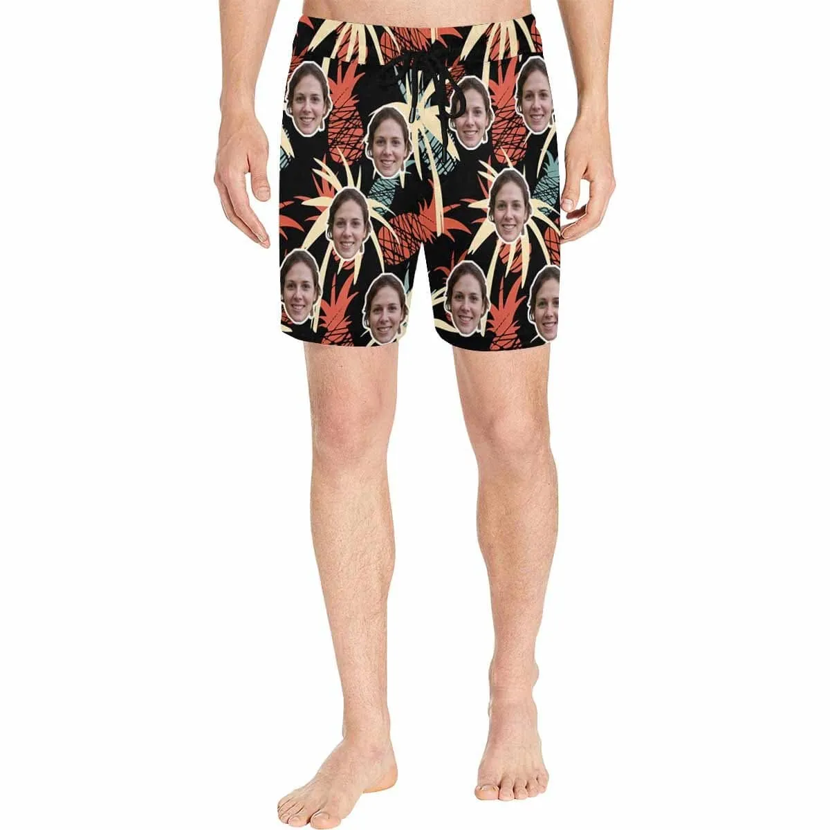 Customize Swim Trunks with Personalized Face Print Colorful Pineapple Men's Quick Dry Swim Shorts