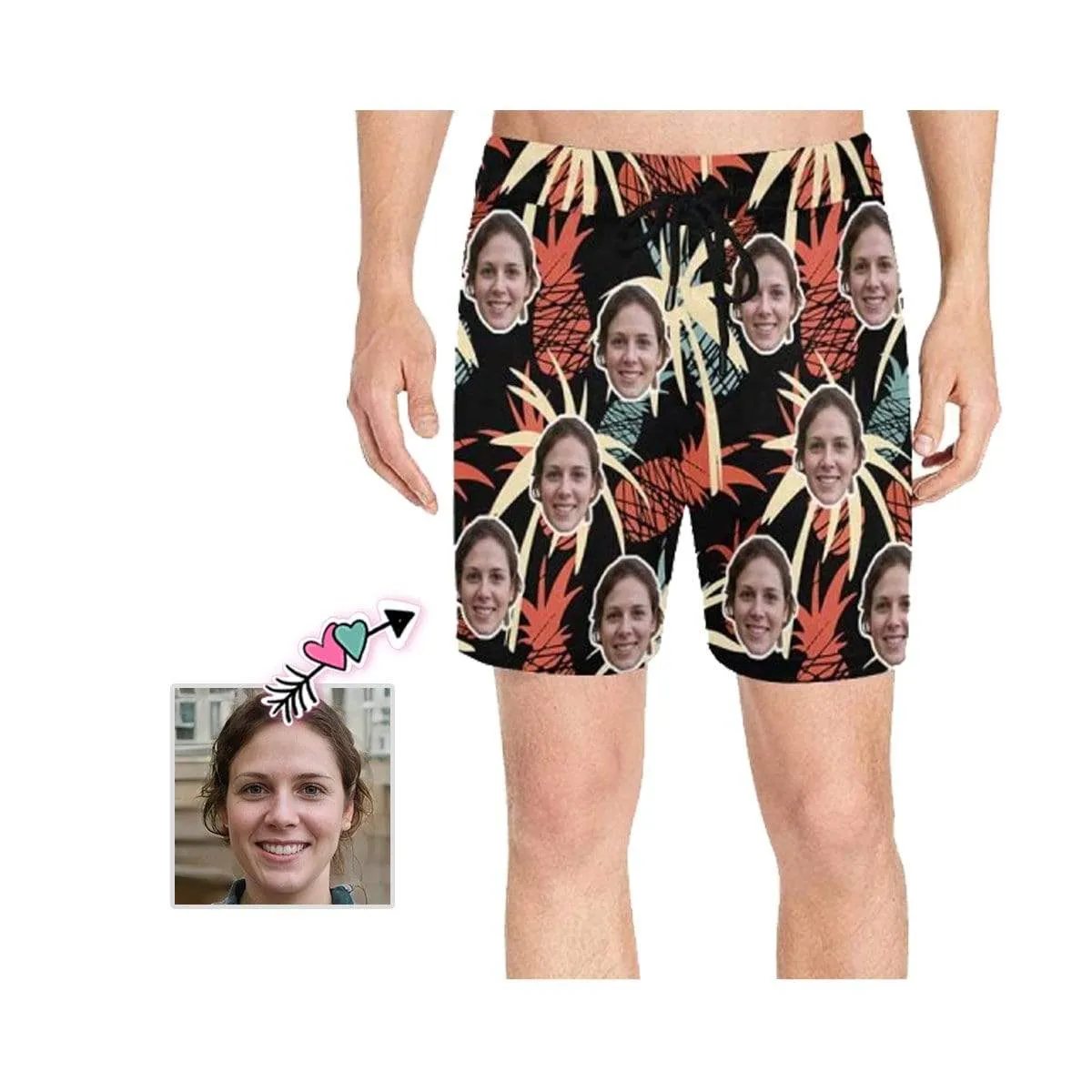 Customize Swim Trunks with Personalized Face Print Colorful Pineapple Men's Quick Dry Swim Shorts