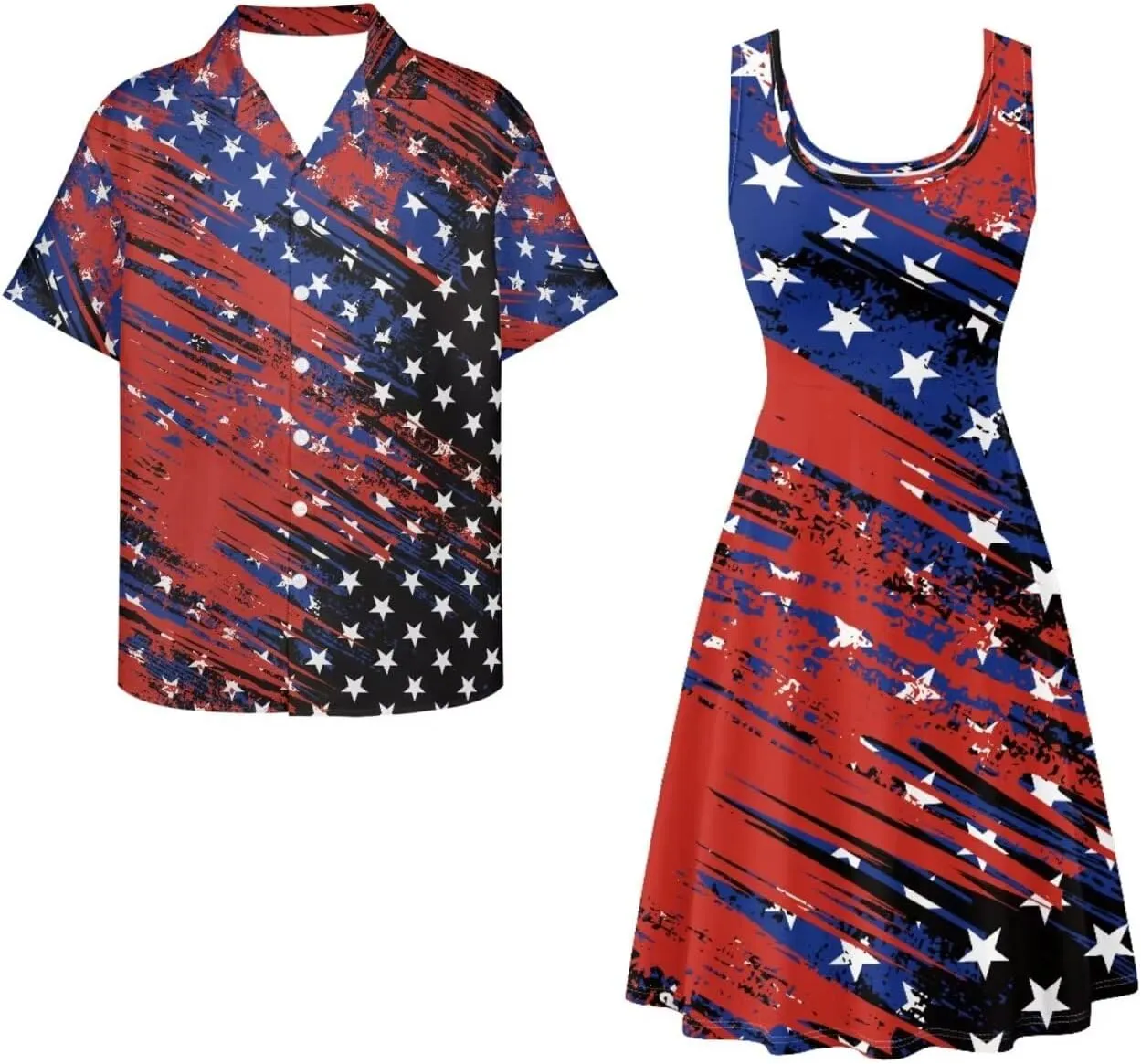 Dreaweet Summer Dresses for Women A-Line Sleeveless Flowy Sun Dresses,Men's Casual Button-Down Shirts,Couple Matching Outfits