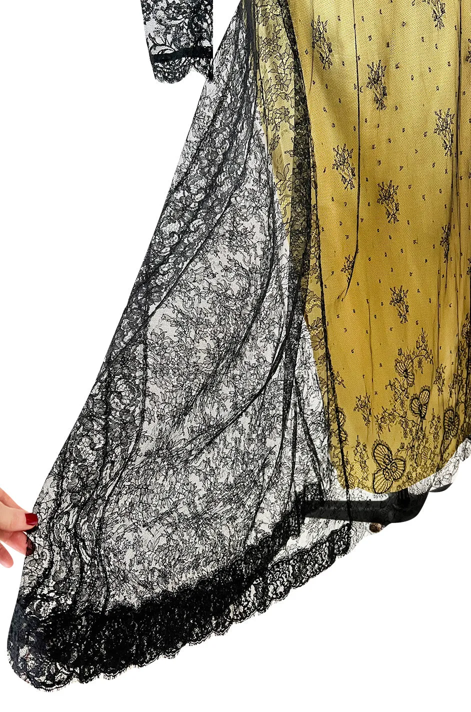 Fall 1997 Christian Lacroix Runway Black Lace Over Dress w a Slinky Silk Underdress