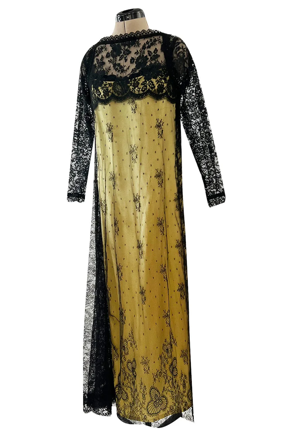 Fall 1997 Christian Lacroix Runway Black Lace Over Dress w a Slinky Silk Underdress