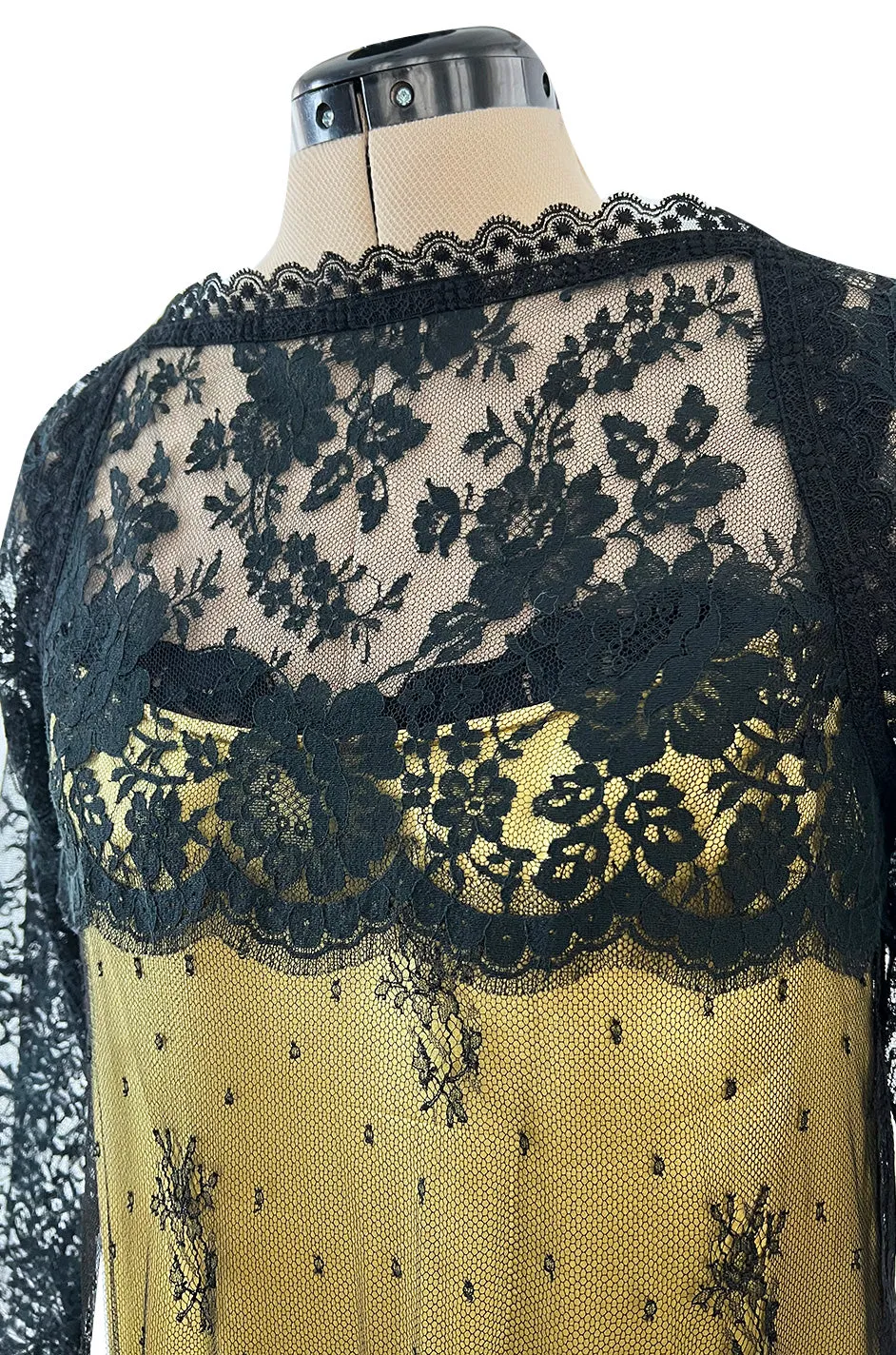 Fall 1997 Christian Lacroix Runway Black Lace Over Dress w a Slinky Silk Underdress