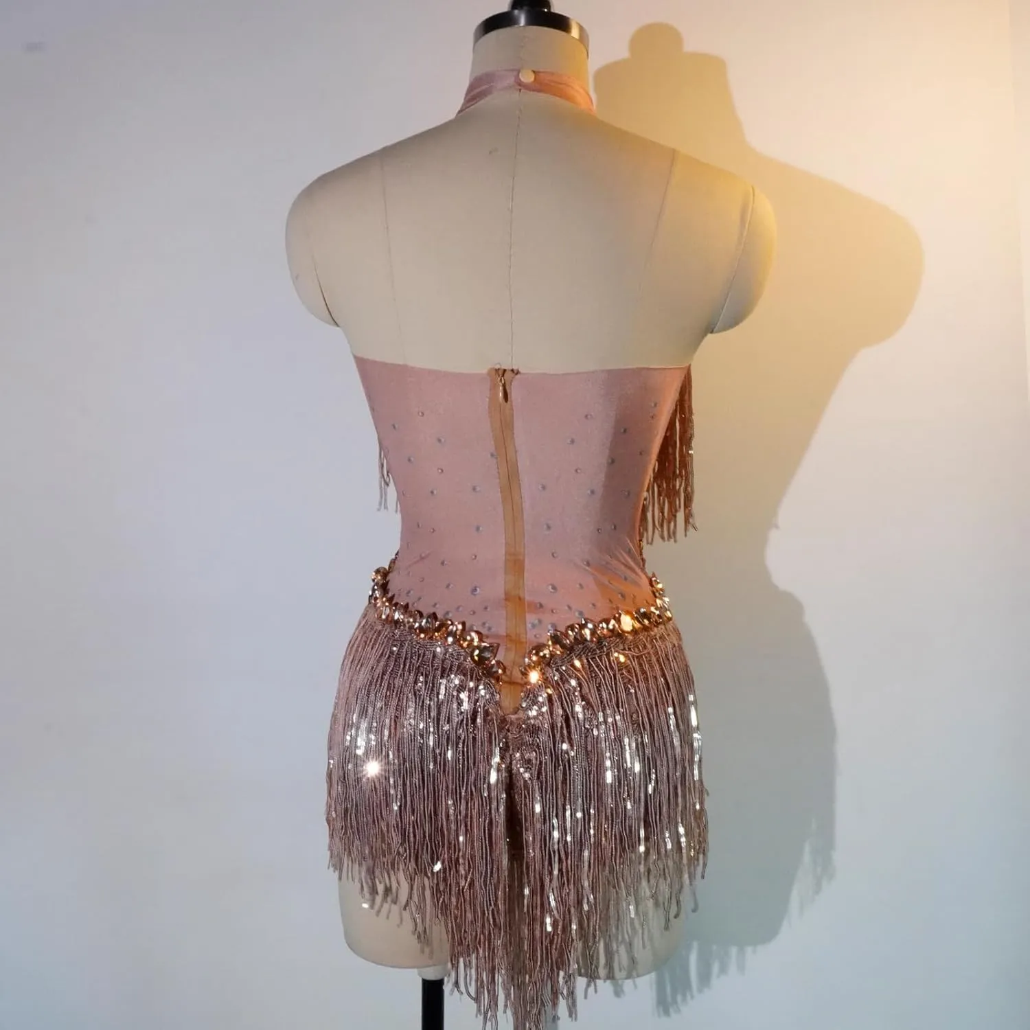 Fashion Pearl Sequin Fringes Sexy Tassel Bodysuit Women Pole Latin Dance Costume Stage Dancer Ds Performance Show