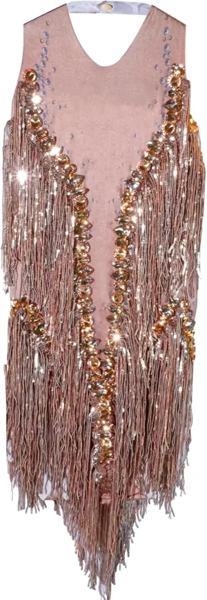 Fashion Pearl Sequin Fringes Sexy Tassel Bodysuit Women Pole Latin Dance Costume Stage Dancer Ds Performance Show
