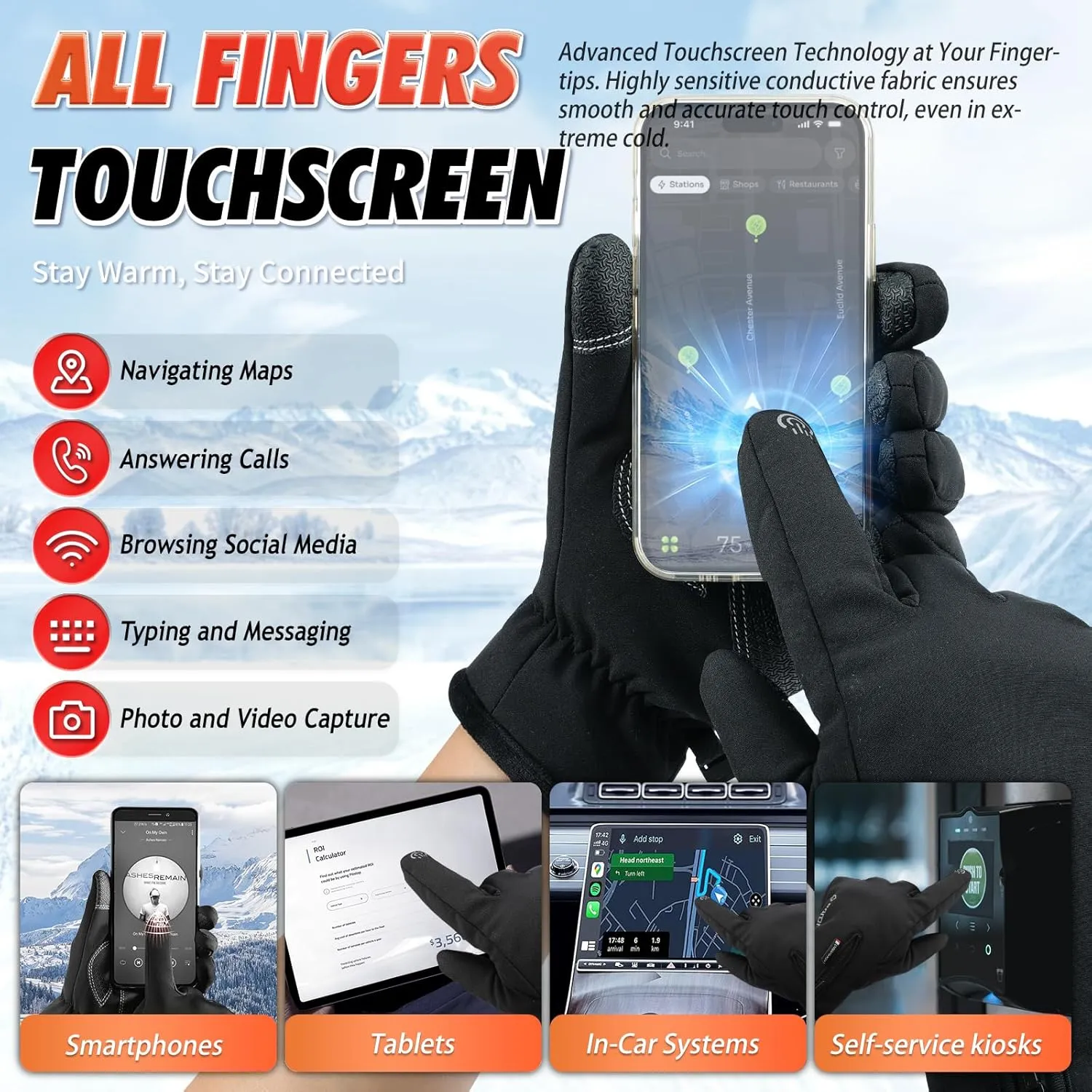 Fashion Warm Winter Gloves for Cold Weather Glove for Men and Women - Thermal, Touchscreen, Waterproof