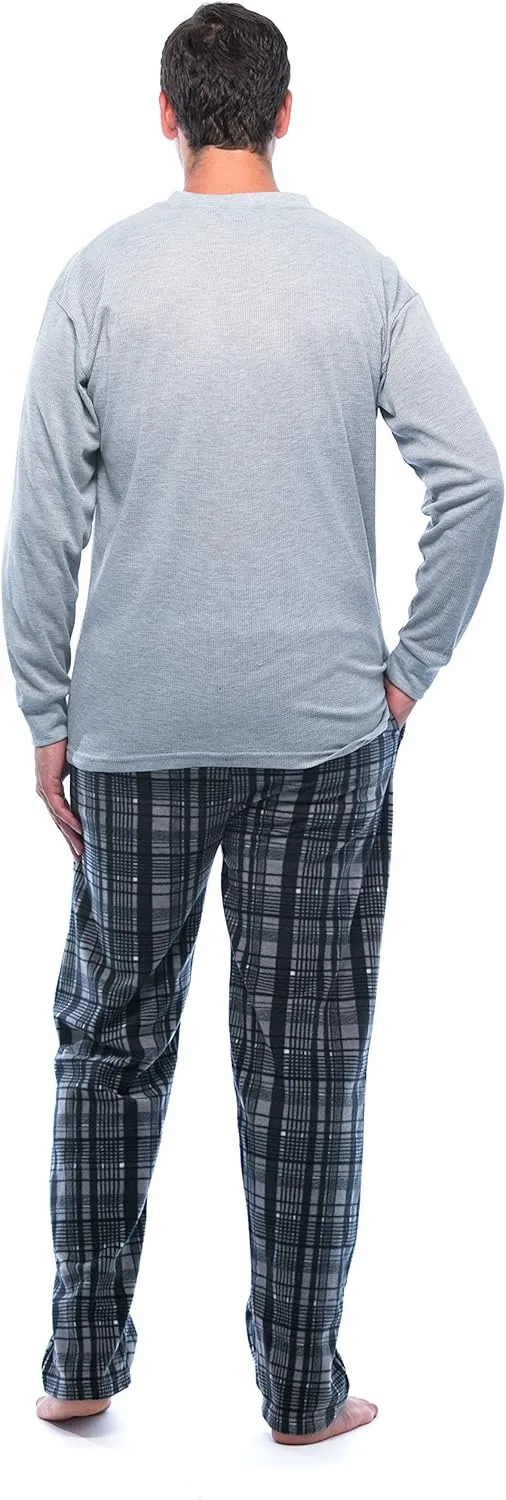 #followme Pajama Set for Men with Thermal Henley Top and Polar Fleece Pants