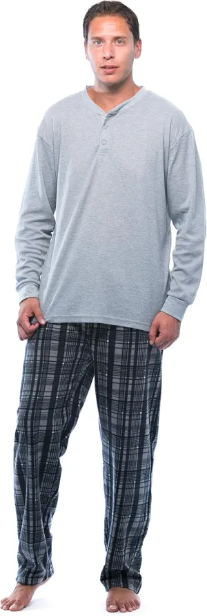 #followme Pajama Set for Men with Thermal Henley Top and Polar Fleece Pants