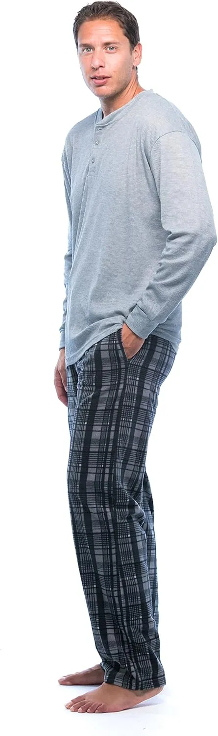 #followme Pajama Set for Men with Thermal Henley Top and Polar Fleece Pants