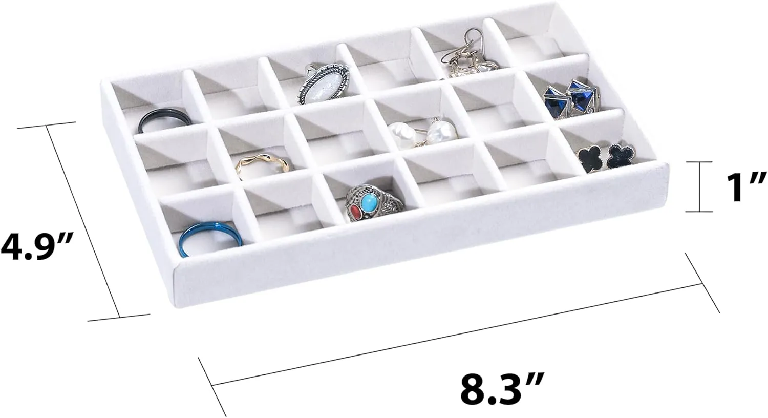Frebeauty Jewelry Organizer Tray,Stackable Velvet Jewelry Trays,Drawer Inserts Earring Organizer For Women Jewelry Storage Display Case for Rings Stud Necklaces,Set of 6(White)