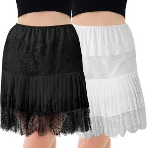Geyoga 2 Pack Women Y2k Lace Mini Skirts Flowy Ruffle Layered Pleated Lace Slip Skirt Low Rise Half Slip Underskirt